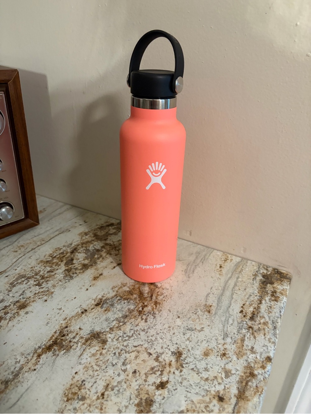 Hydro Flask Coral Pink Insulated Water Bottle with Black Handle